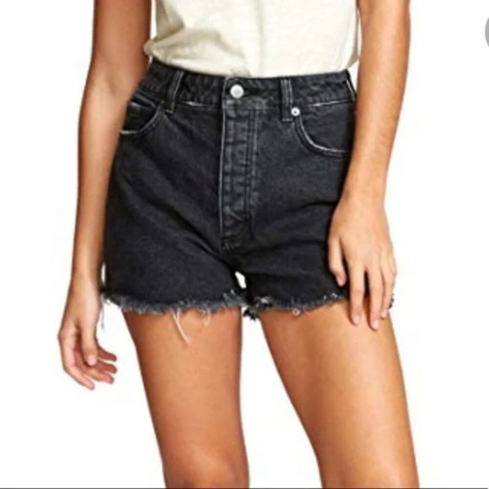 GRLFRND Black Grunge Distressed Karolina Denim Shorts 26 Button Fly High Rise